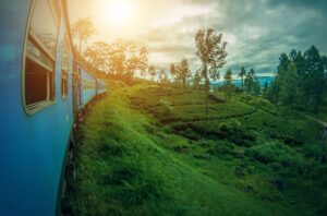Beautiful train in Sri Lanka at sunset